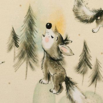 Preview: Baumwolljersey Jerry Kleine Wölfe auf Ecru von Swafing